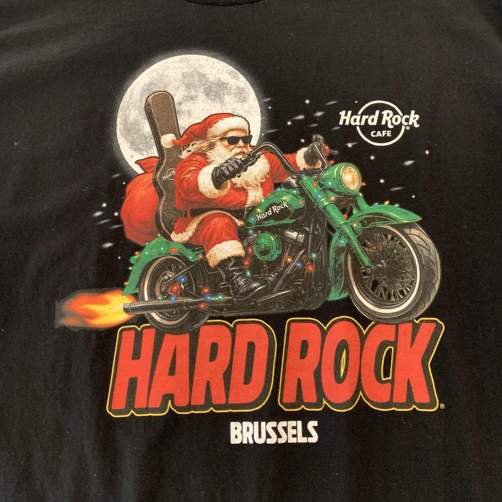 Hard Rock Shirt Mens 3XL Black Brussels Santa Motorcycle Graphic Tee T-Shirt